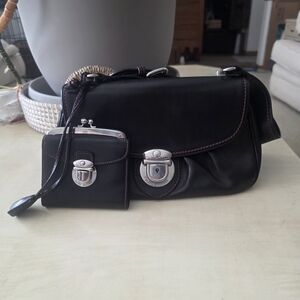 Marc Jacobs Black Leather Shoulder Bag with Matching Wallet